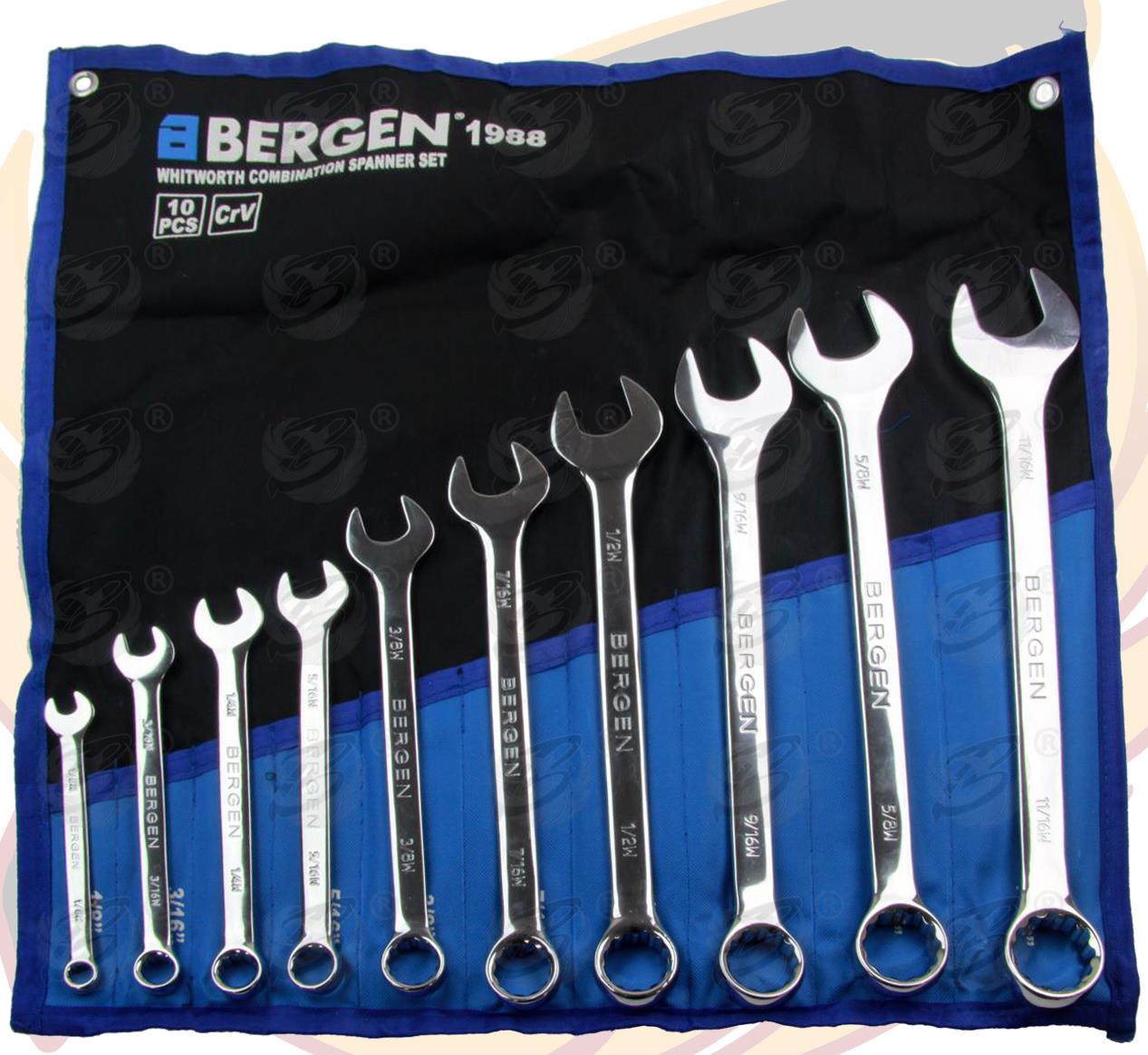 BERGEN 10PCS WHITWORTH COMBINATION SPANNERS 1/8" - 11/16"