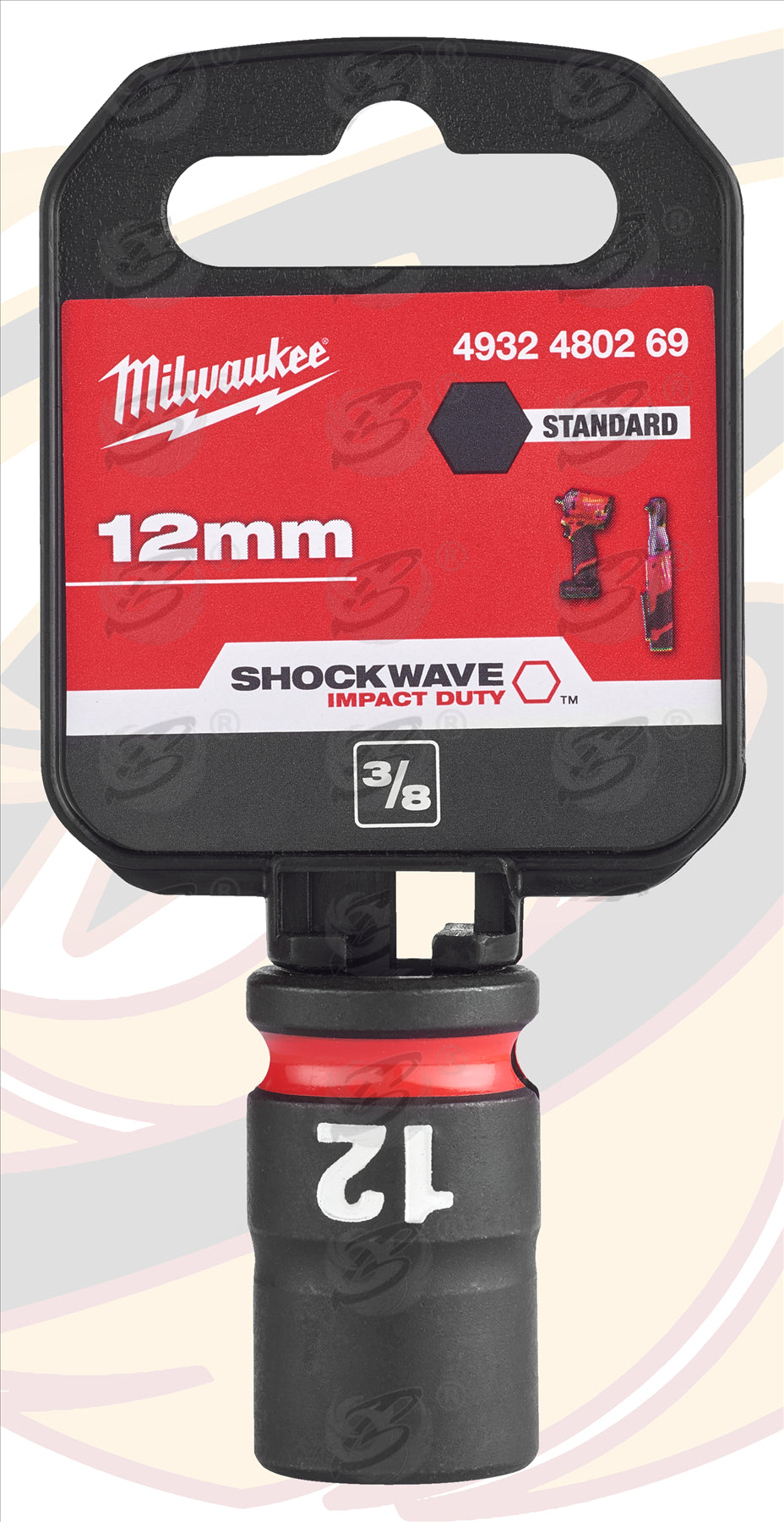 MILWAUKEE 12MM 3/8" DRIVE 6 POINT SHALLOW IMPACT SOCKET ( SINGLE )