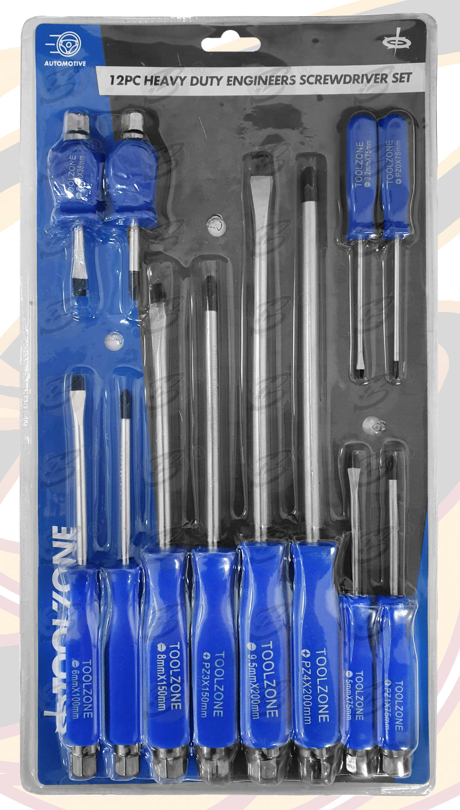 TOOLZONE 12PCS MAGNETIC GO THROUGH SCREWDRIVER SET ( SLOTTED - POZIDRIVE )