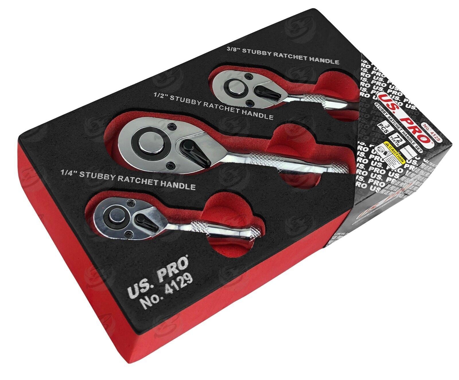 US Pro 3 Piece Stubby Ratchet Handle Set 1/4" & 3/8" & 1/2" Drive 4129