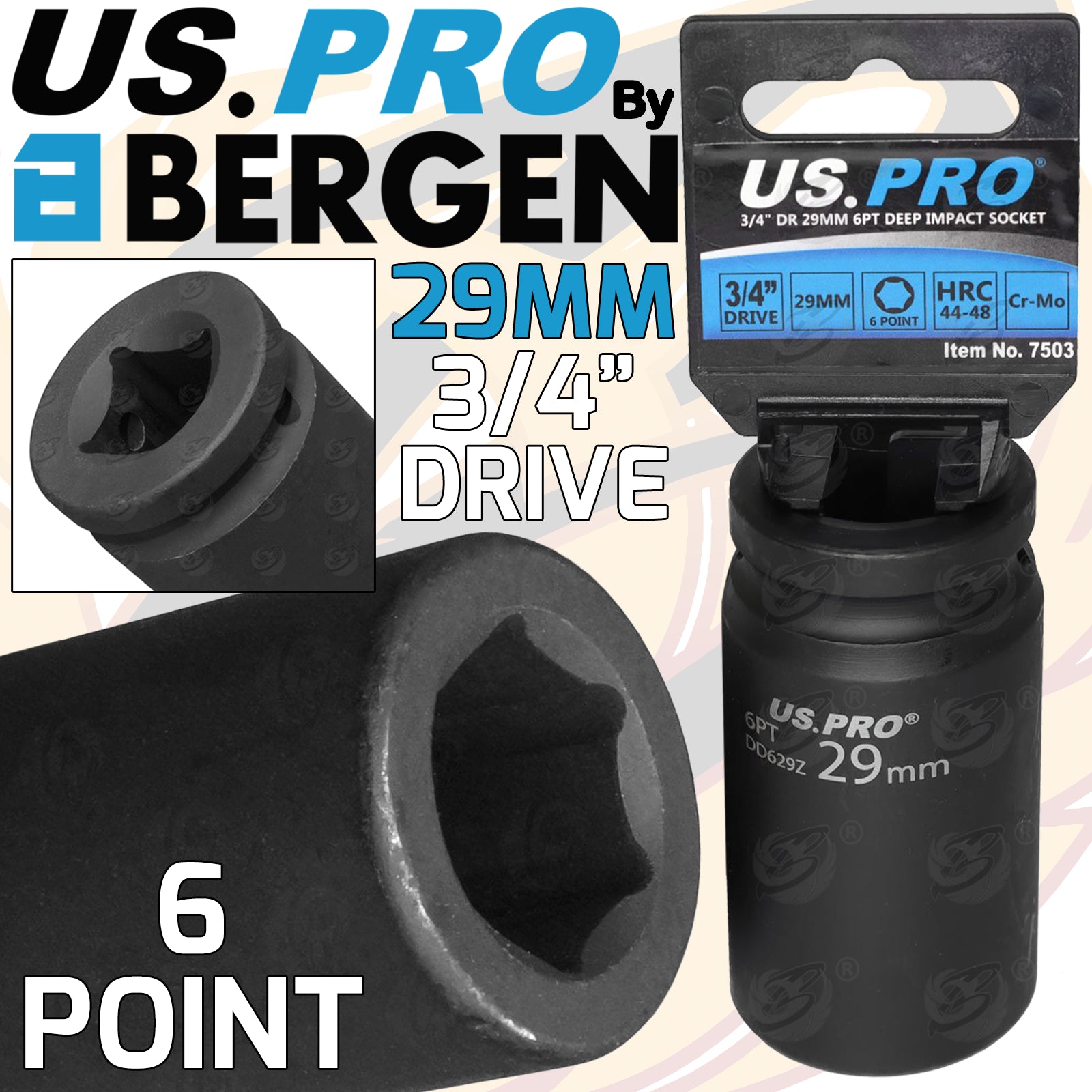 US PRO 29MM 3/4" DRIVE 6 POINT DEEP IMPACT SOCKET ( SINGLE )