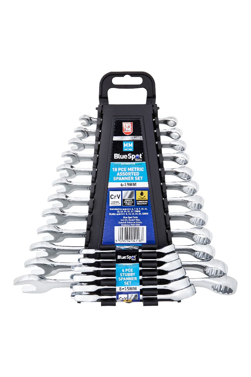 BlueSpot 18 Piece Metric Assorted Spanner Set (6-19mm) With A Manufacturers LifeTime Guarantee 04118