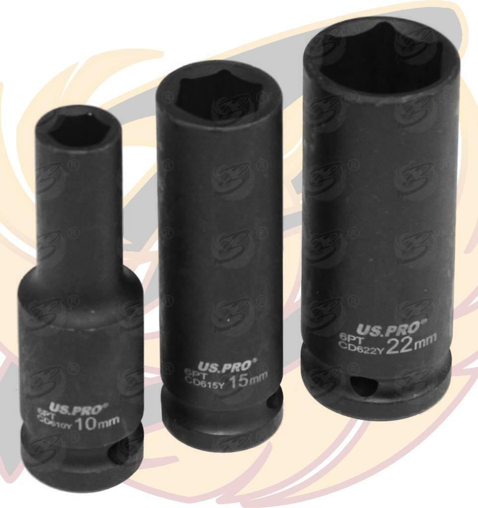 US Pro 10 Piece 1/2" Drive 6 Point Deep Impact Sockets 10mm - 24mm ( 3725 )