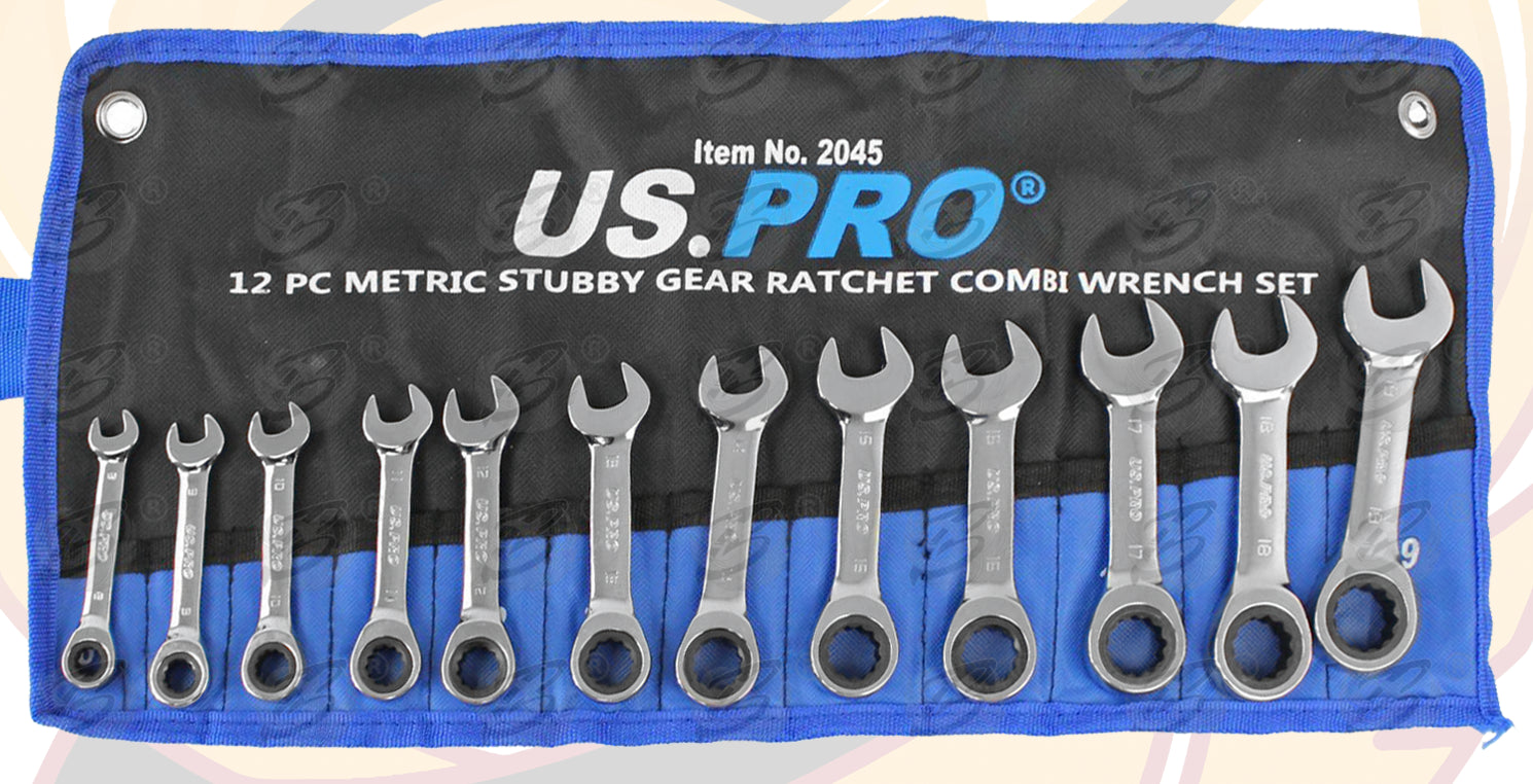US PRO 24PCS SPANNER & STUBBY RATCHET SPANNER SET 8MM - 19MM