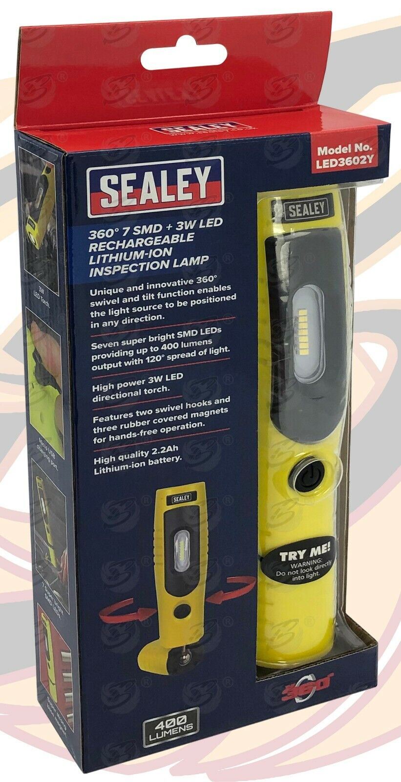 SEALEY RECHARGEABLE SMD LED LI - ION WORK LIGHT ( YELLOW )