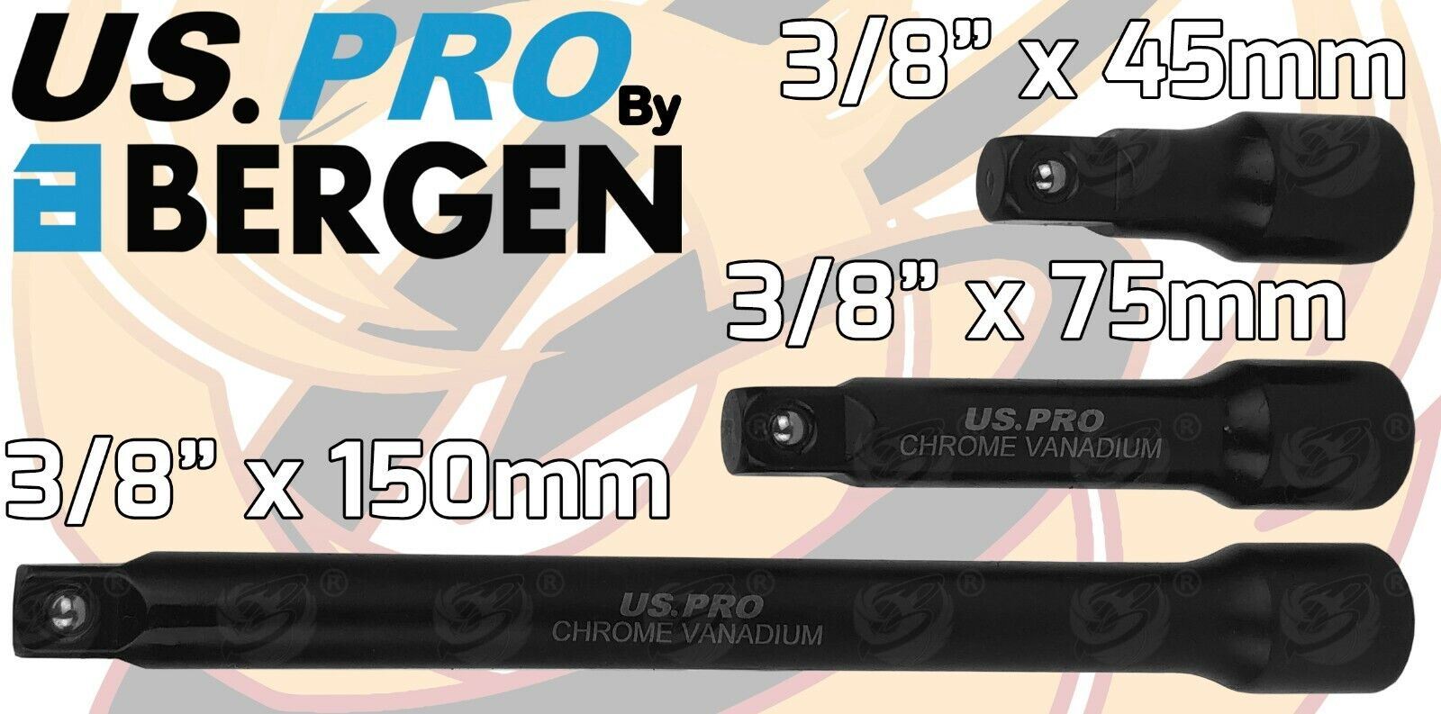 US Pro 9 Piece 1/4" & 3/8" & 1/2" Drive Impact Extension Bars  3462