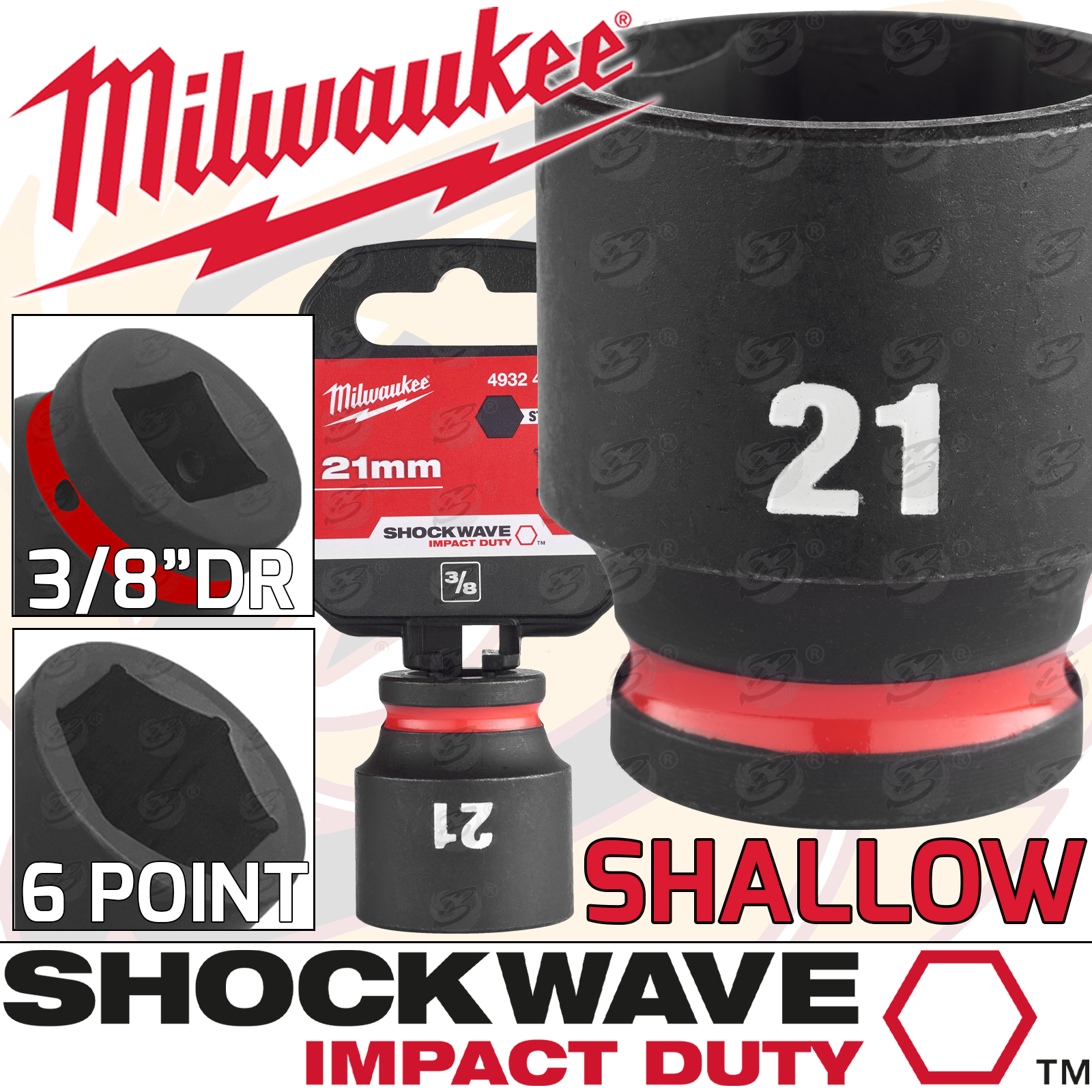 Milwaukee 21mm 3/8" Drive 6 Point Shallow Impact Socket ( Single ) ( 4932480278 )