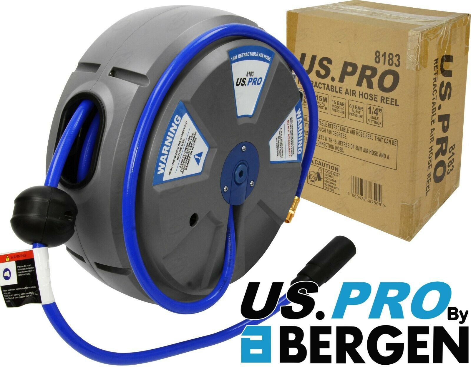 US Pro 15M x 8mm Retractable Air Line Hose Reel 8183