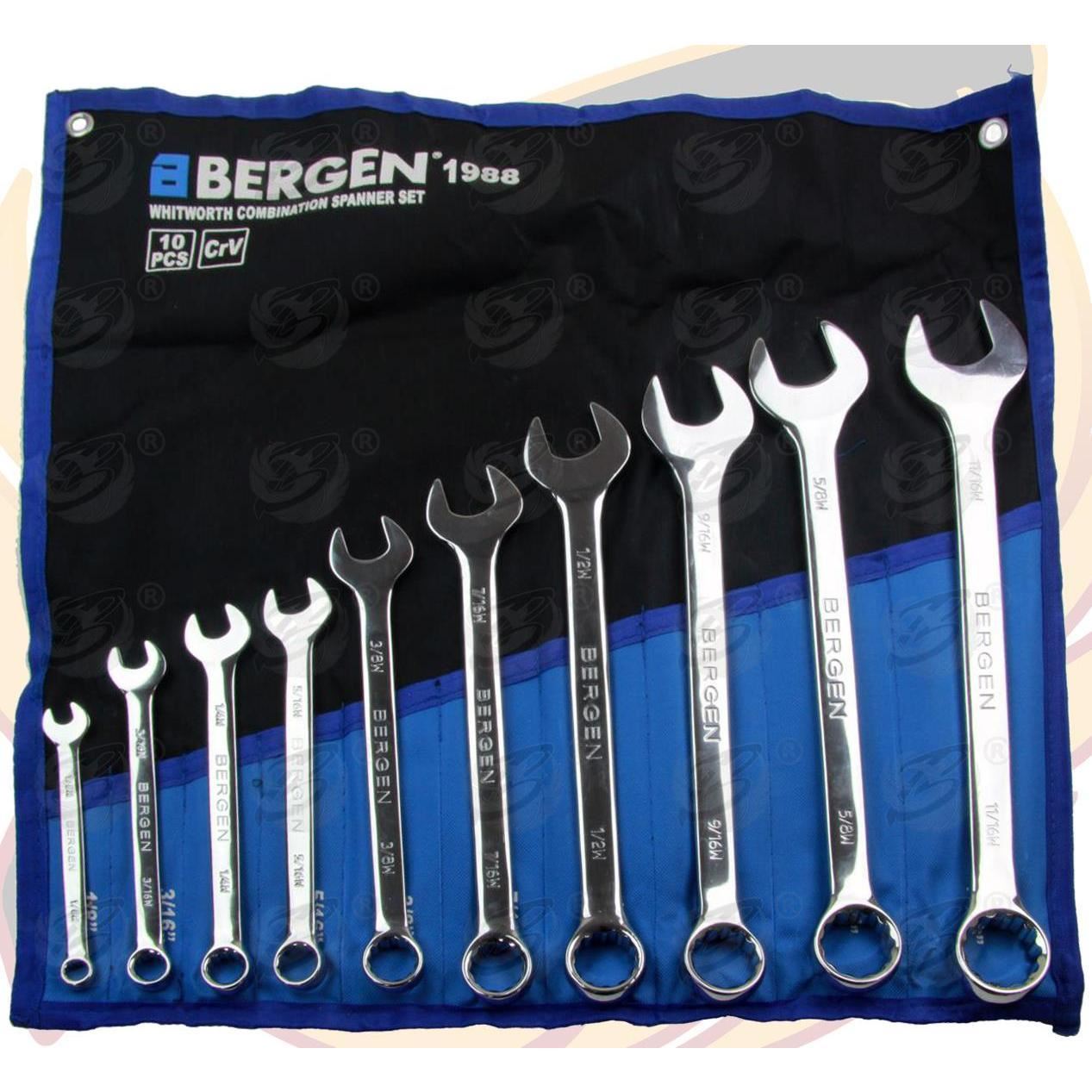 BERGEN 10PCS WHITWORTH COMBINATION SPANNERS 1/8" - 11/16"