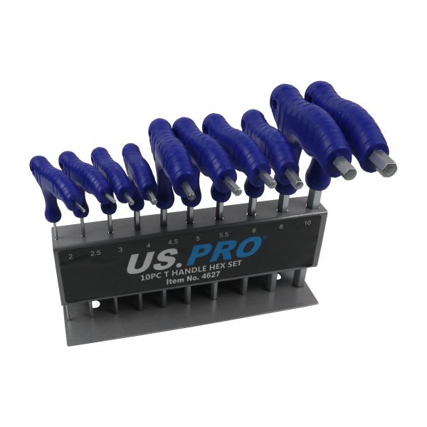 US Pro 10 Piece T Handle Hex Set In Storage Rack - 2mm To 10mm  4627