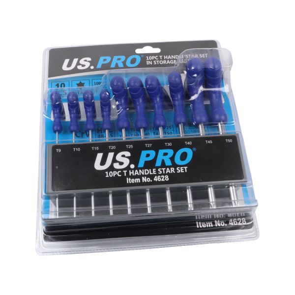 US Pro 10 Piece T Handle Star Set In Storage Rack - T9 To T50  4628