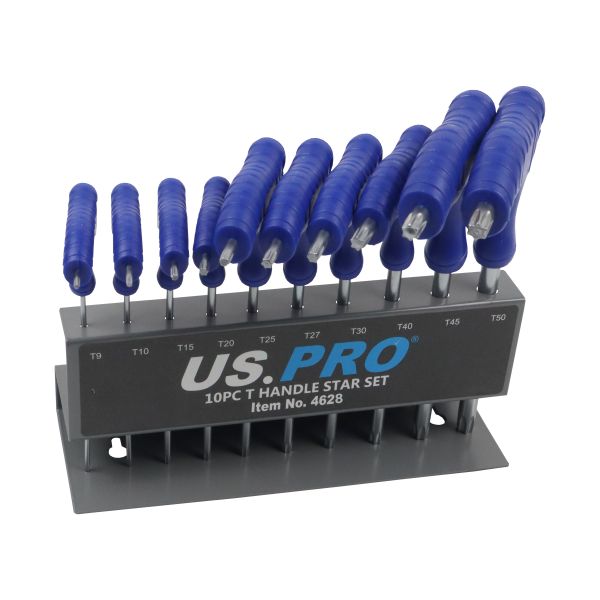 US Pro 10 Piece T Handle Star Set In Storage Rack - T9 To T50  4628