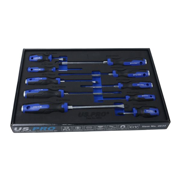 US Pro 10 Piece Go Through Screwdriver Set PH & SL  4634