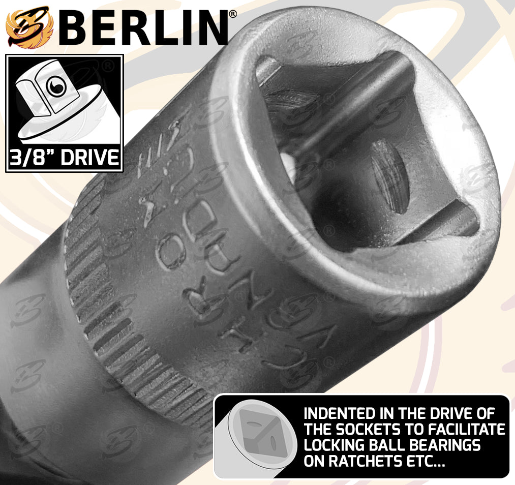 BERLIN 9PCS 3/8" DRIVE HEX BIT SOCKETS H3 - H12