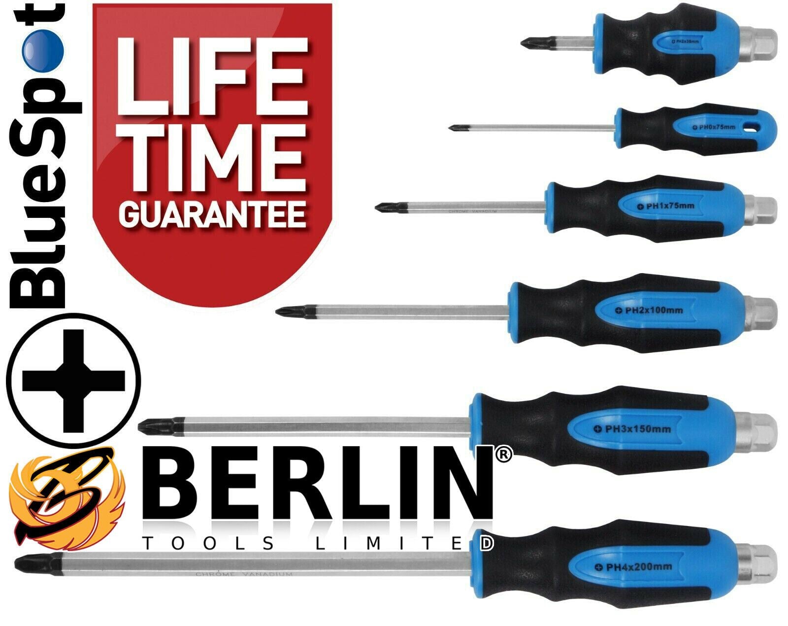 BlueSpot 12 Piece Magnetic Go Through Screwdriver Set ( Slotted - PHillips ) 12067