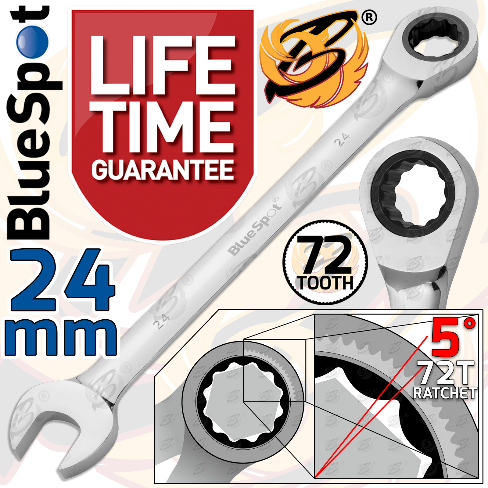 BlueSpot 24mm 72 Tooth Ratchet Spanner ( Single ) 05120