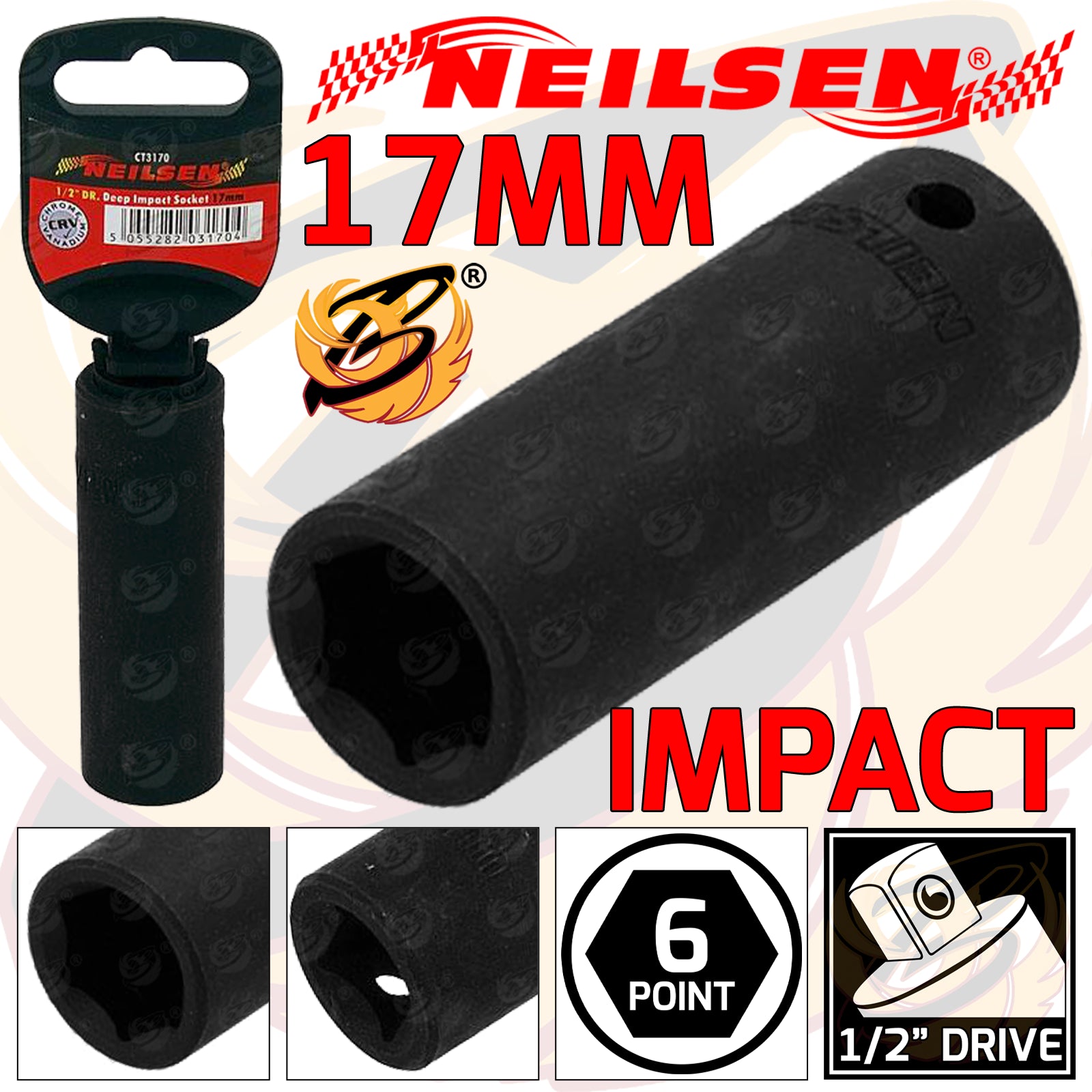 NEILSEN 17MM 1/2" DRIVE 6 POINT DEEP IMPACT SOCKET ( SINGLE )