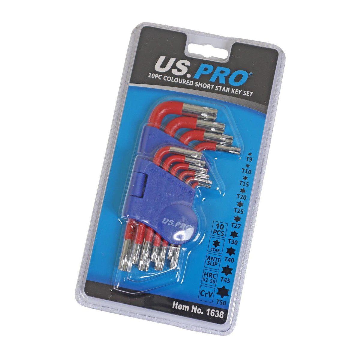 Us Pro 10 Piece Stubby Torx / Star Key Set ( T9 - T50 )  1638
