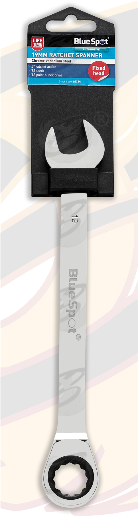 BlueSpot 19mm 72 Tooth Ratchet Spanner ( Single ) 05114