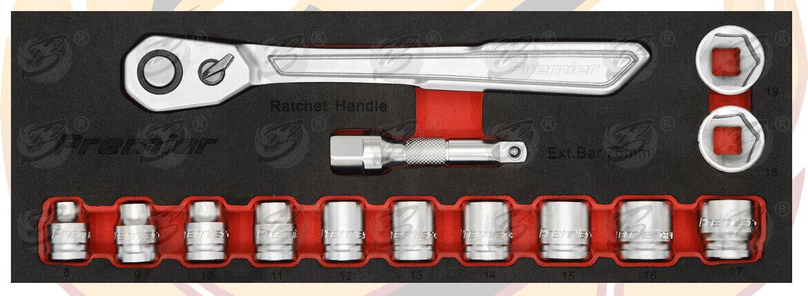 SEALEY 14PCS 3/8" DRIVE 6 POINT 90 TOOTH LOW PROFILE SOCKET SET 8MM - 19MM