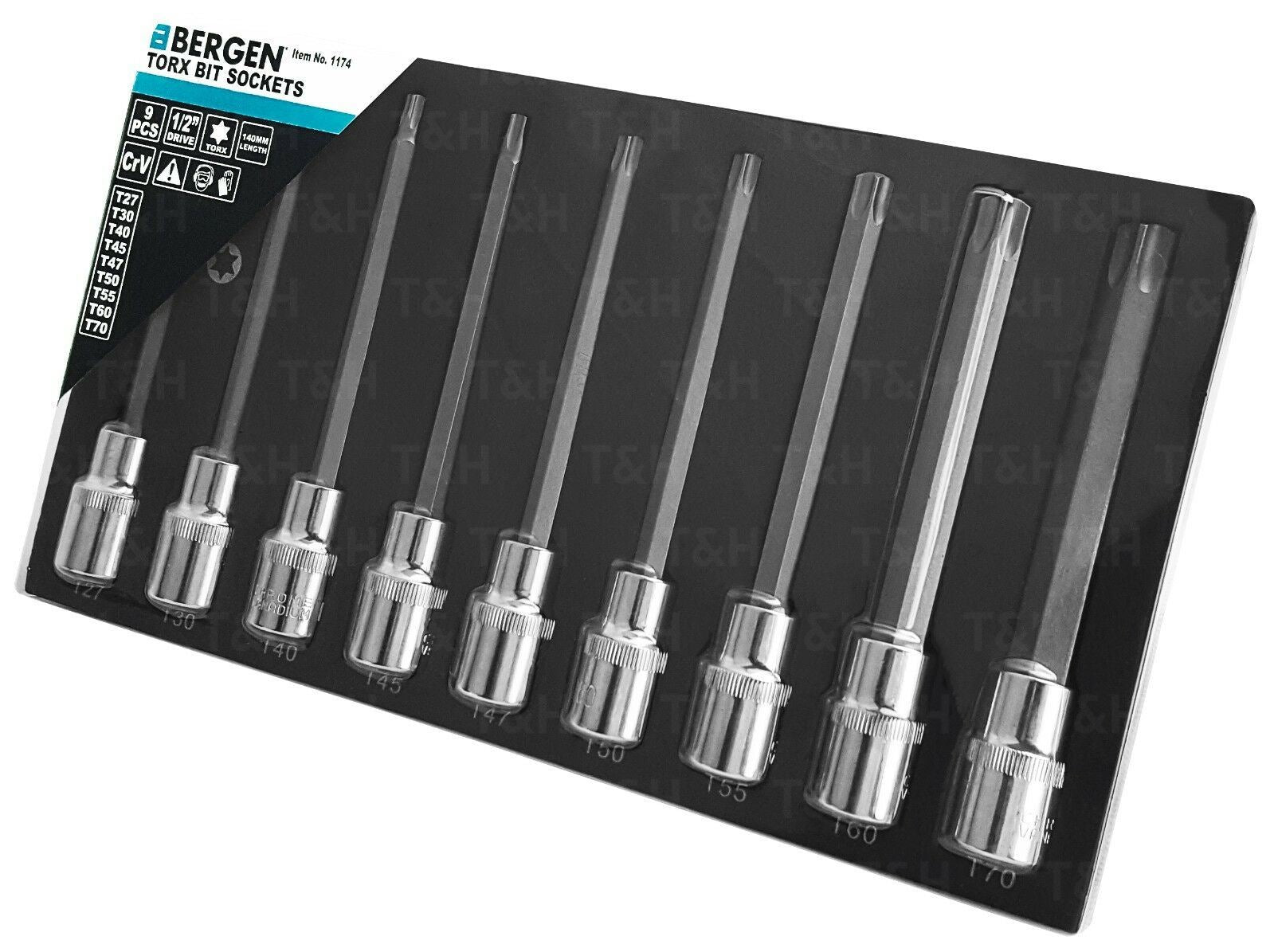 US PRO 9PCS 1/2" DRIVE EXTRA LONG TORX BIT SOCKETS T27 - T70