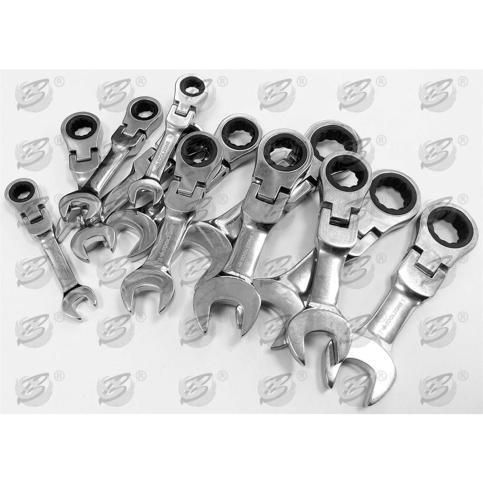 Toolzone 12 Piece Combination Stubby Flexible Ratchet Spanner Set 8mm - 19mm ( SP179 )