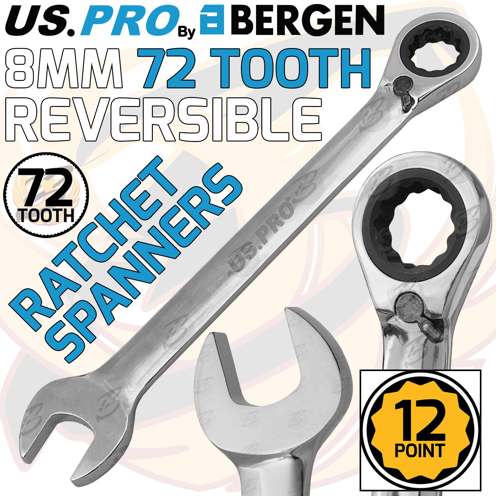 US PRO 8MM 72T REVERSIBLE RATCHET SPANNER