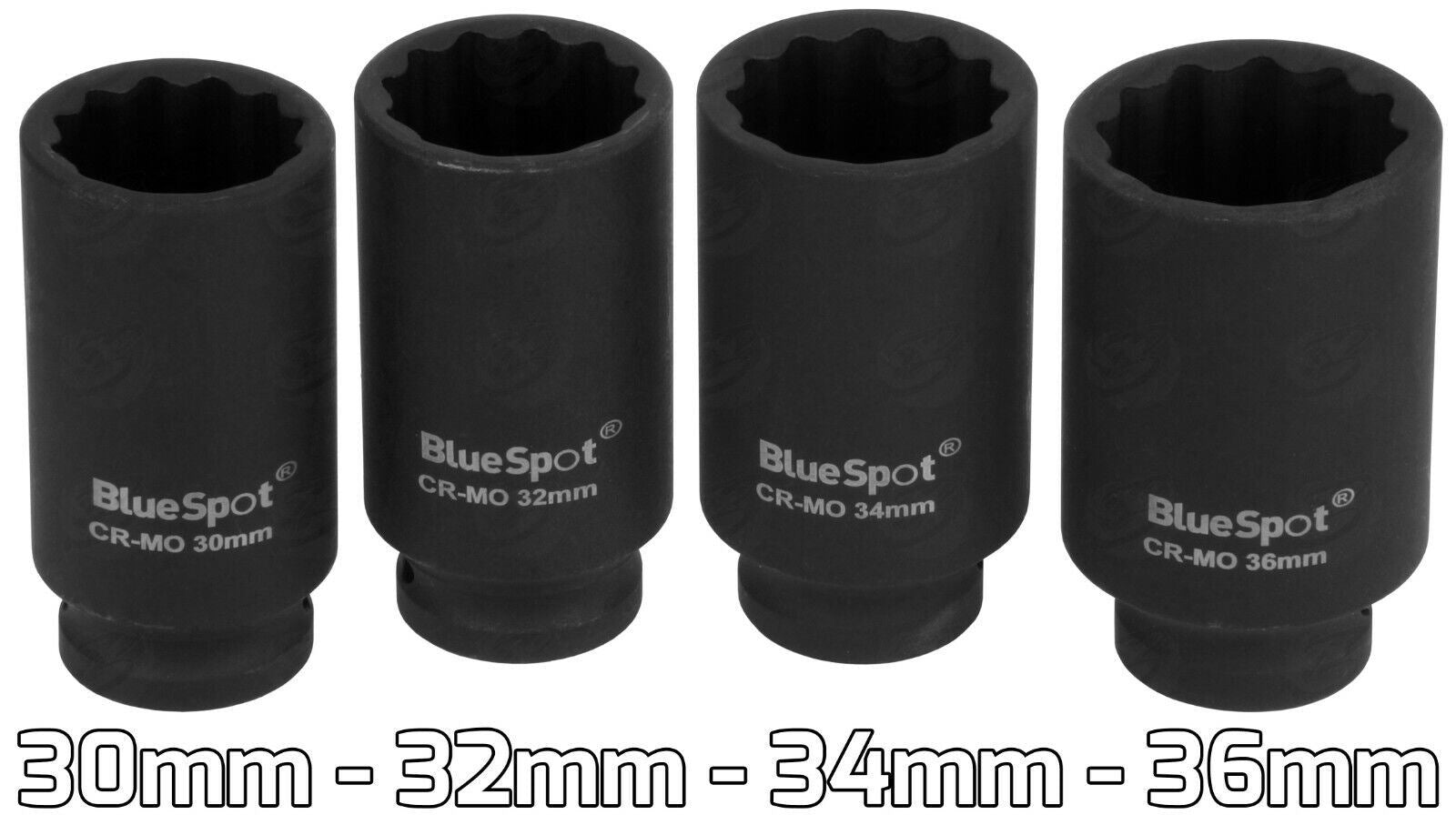 BLUESPOT 4PCS 1/2" DRIVE 12 POINT DEEP IMPACT SOCKETS 30MM - 36MM