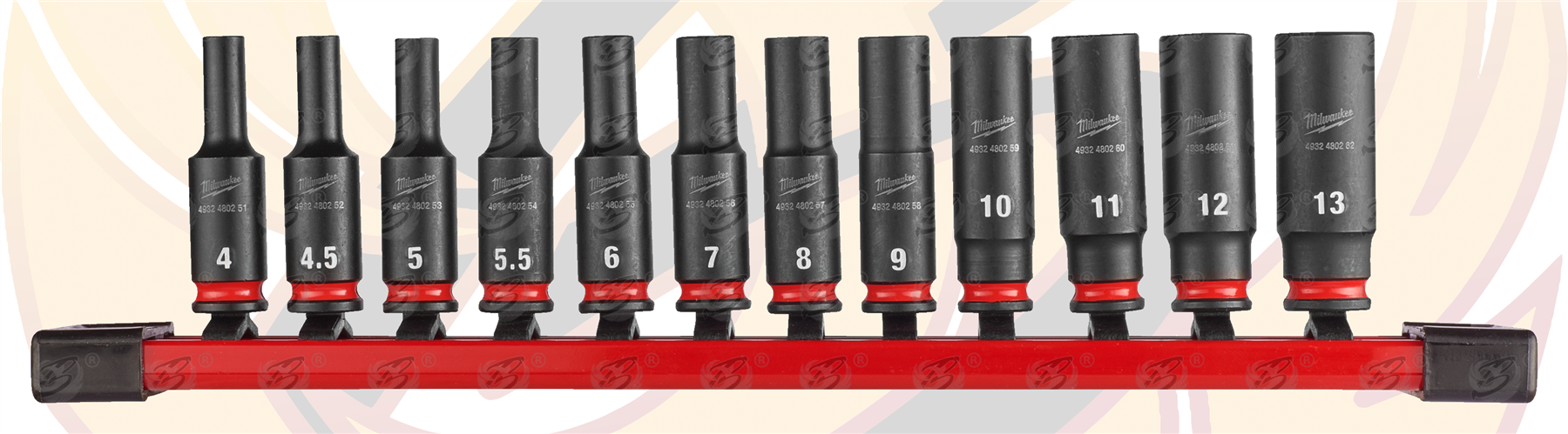 Milwaukee 12 Piece 1/4" Drive 6 Point Deep Impact Sockets 4mm - 13mm ( Shockwave Impact Duty ) ( 4932480453 )