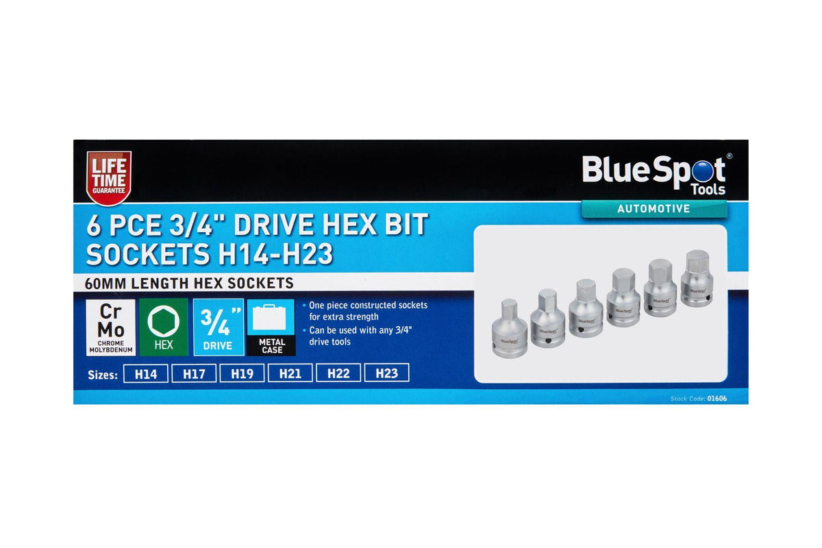BlueSpot 6 Piece 3/4" Drive Hex Bit Sockets H14-H23 With A Manufacturers LifeTime Guarantee 01606