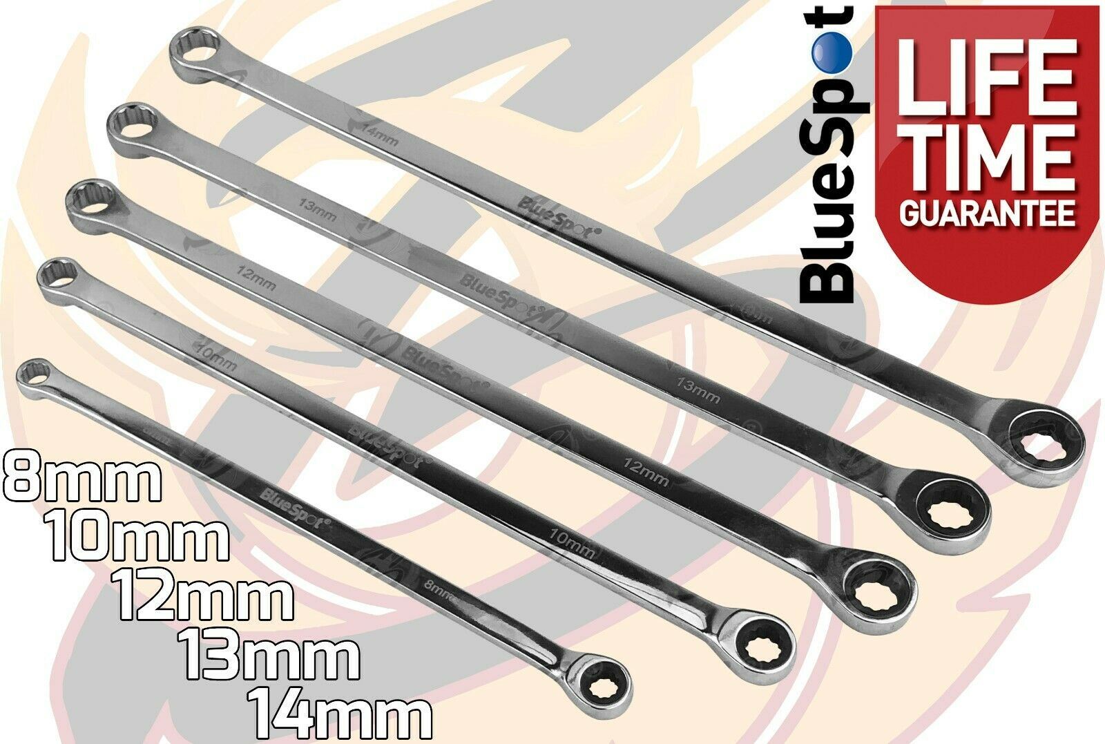 BLUESPOT 10PCS SINGLE RING EXTRA LONG RATCHET AVIATION SPANNERS 8MM - 19MM