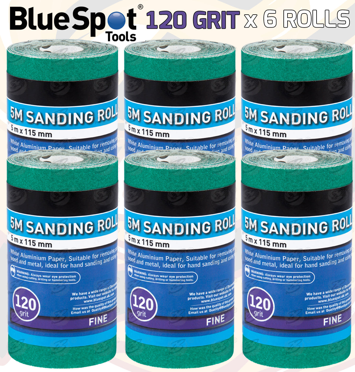 BLUESPOT 120 GRIT SANDING ROLL ( 5M x 115MM ) ( 6 ROLLS )