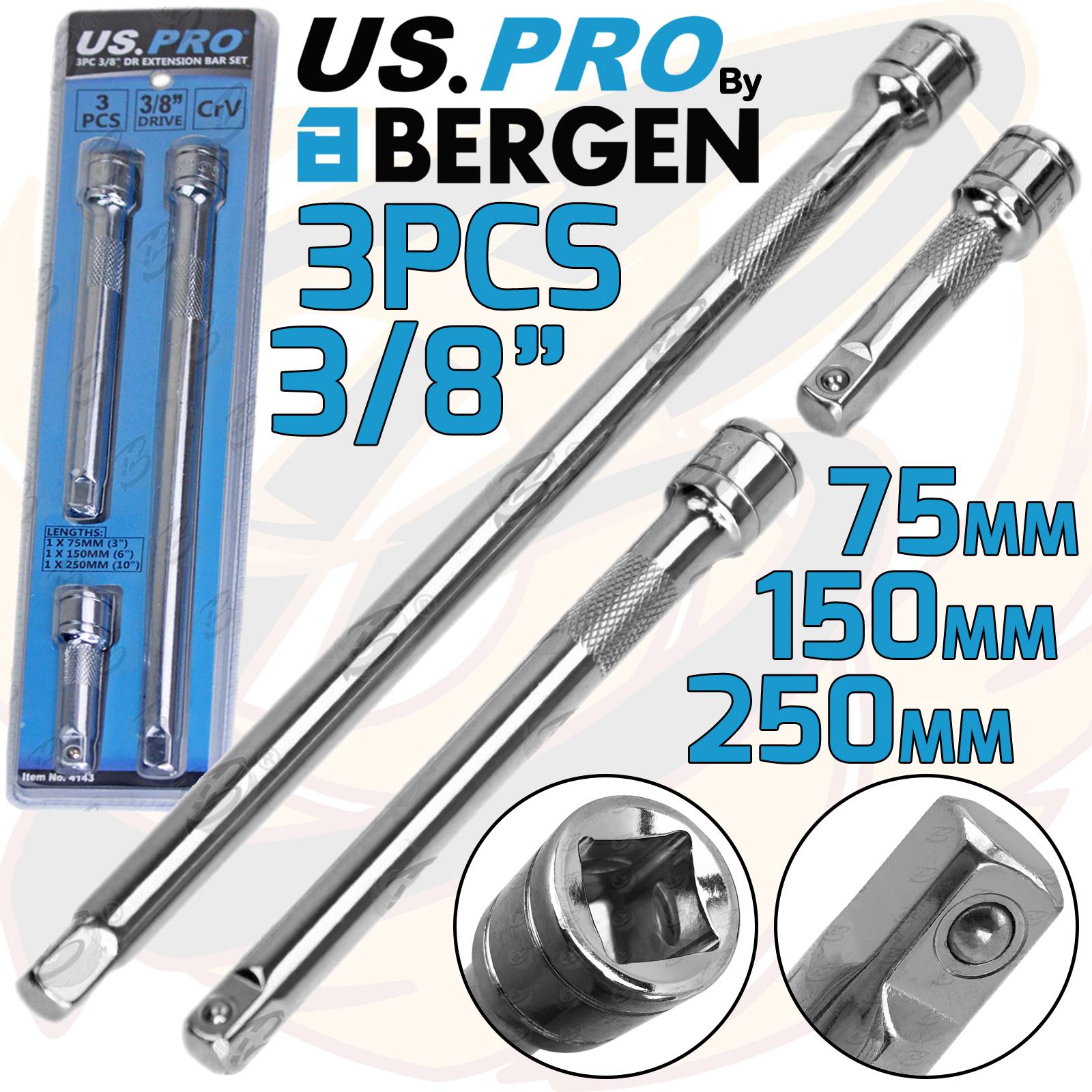 US PRO 3PCS 3/8" DRIVE EXTENSION BARS 75MM - 250MM