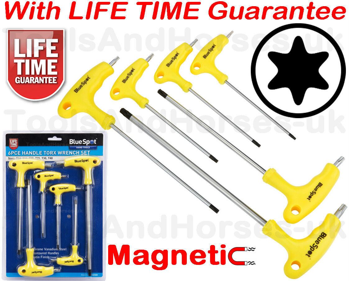 BLUESPOT 6PCS MAGNETIC T HANDLE TORX KEY SET T10 - T40