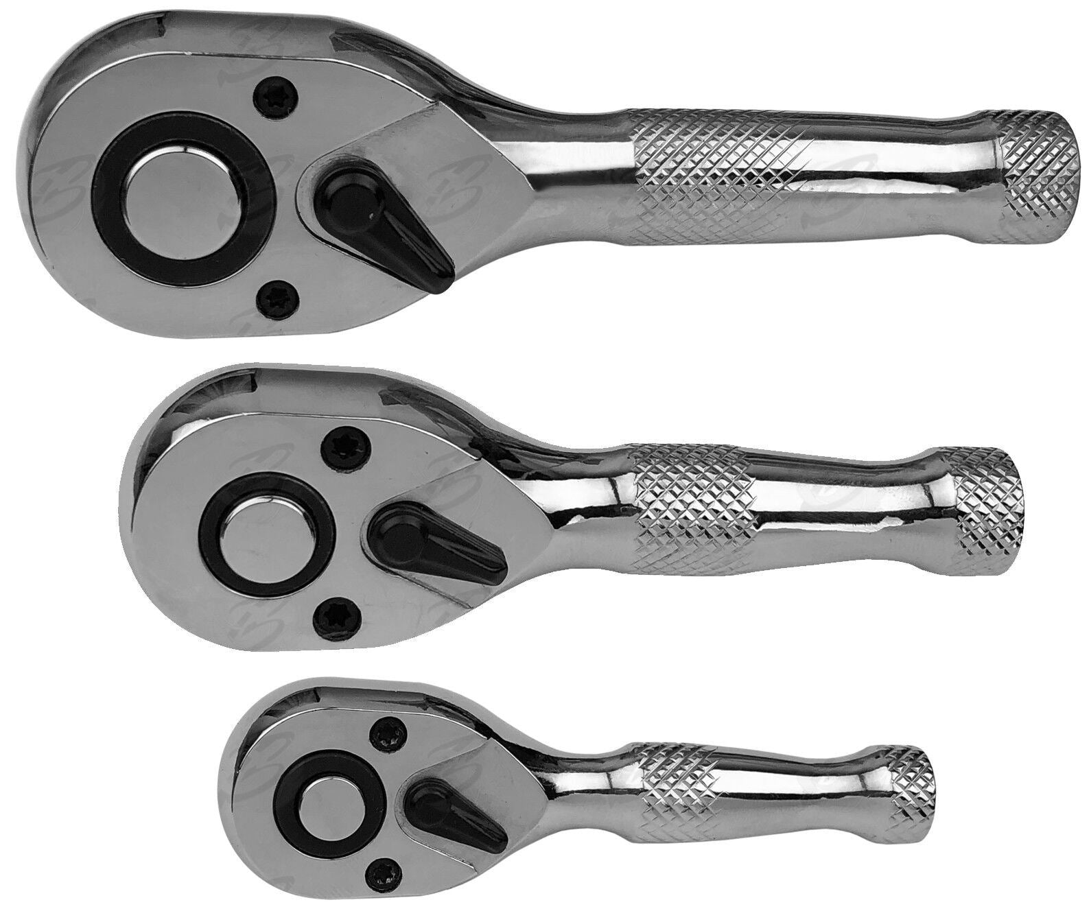 US Pro 3 Piece Stubby Ratchet Handle Set 1/4" & 3/8" & 1/2" Drive 4129