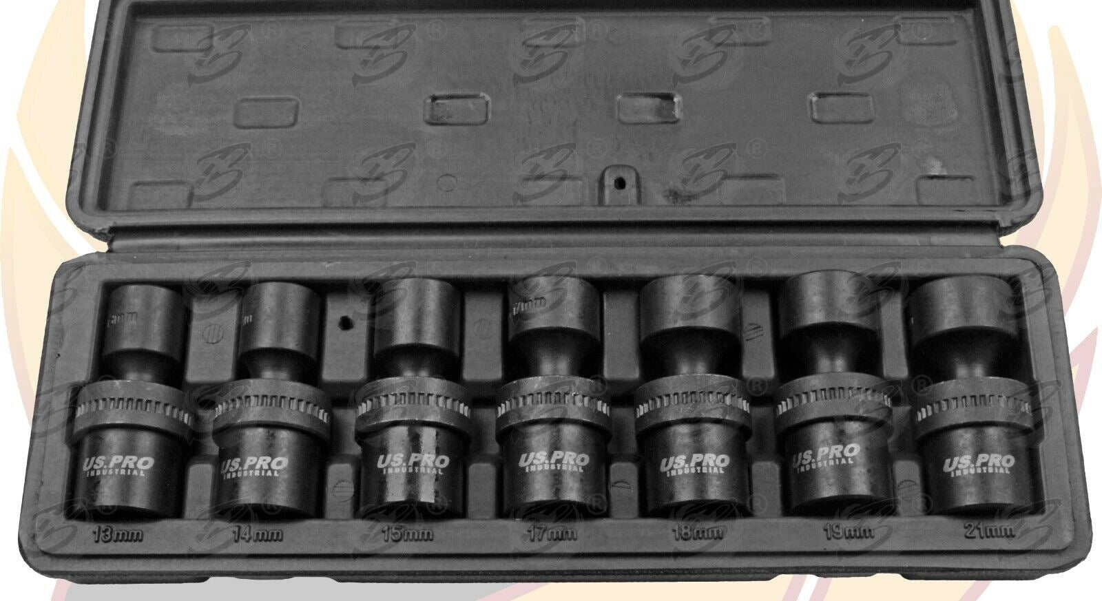 US PRO INDUSTRIAL 7PCS 1/2" DRIVE 6 POINT SWIVEL IMPACT SOCKETS 13MM - 21MM