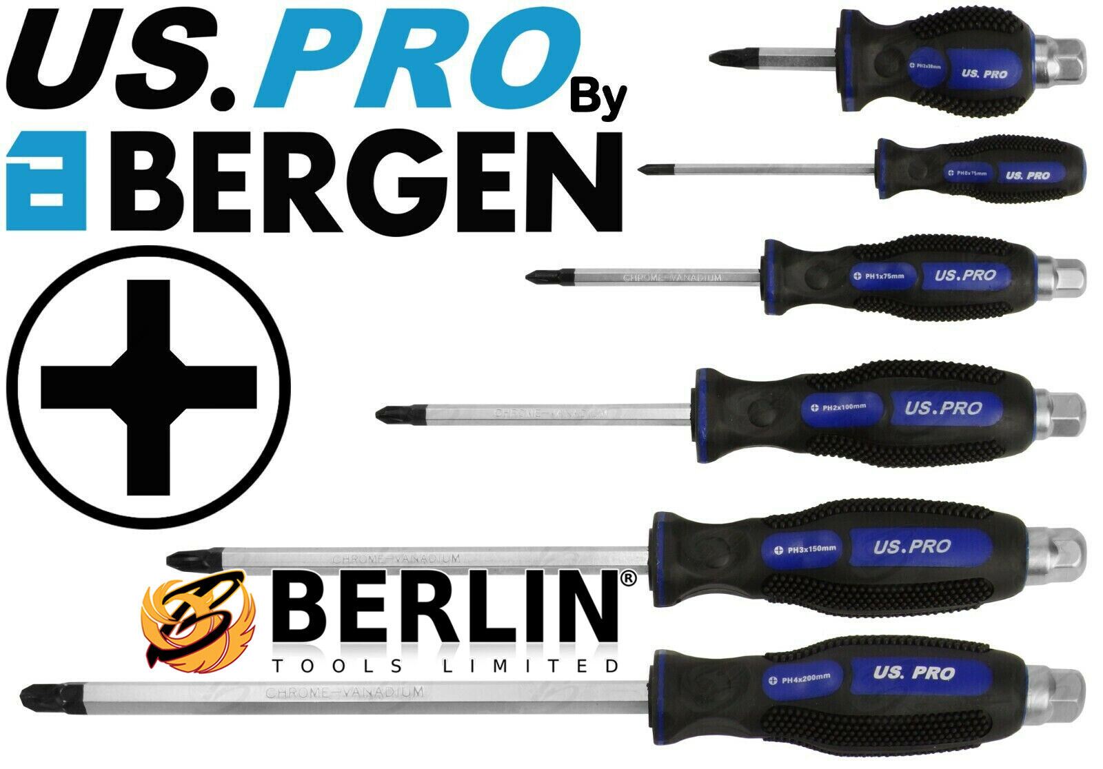 US Pro 12 Piece Magnetic Go Through Screwdriver Set ( Slotted - PHillips ) 1610