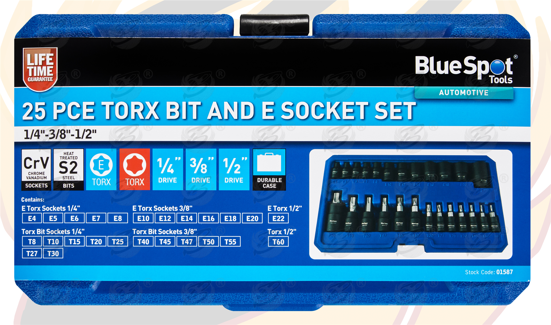 BlueSpot 25 Piece 1/4" & 3/8" & 1/2" Drive Torx & E - Torx Sockets ( E4 - E22 ) ( T8 - T60 ) ( 01587 )