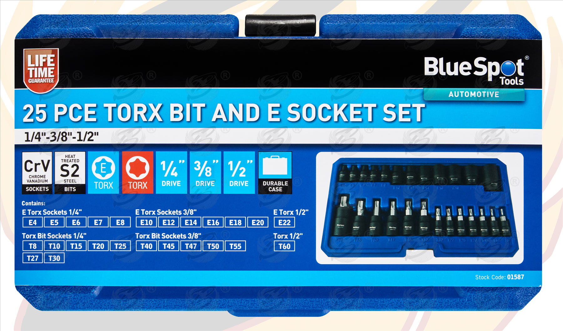 BLUESPOT 25PCS 1/4" & 3/8" & 1/2" DRIVE TORX & E - TORX SOCKETS ( E4 - E22 ) ( T8 - T60 )