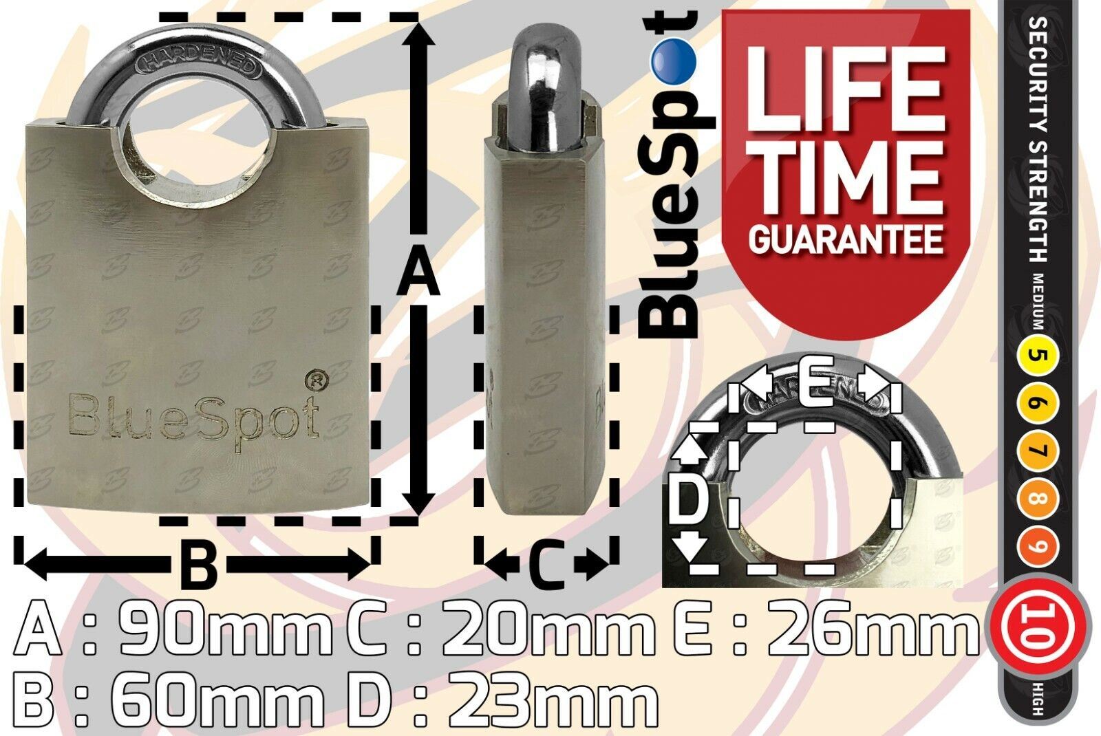 BLUESPOT 6FT LONG 10MM LINKS SECURITY CHAIN WITH 60MM HIGH SECURITY PADLOCK