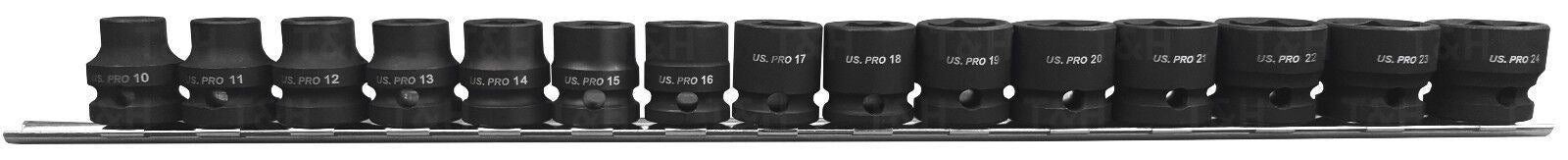US PRO 15PCS 1/2" DRIVE 6 POINT SHALLOW IMPACT SOCKETS 10MM - 24MM