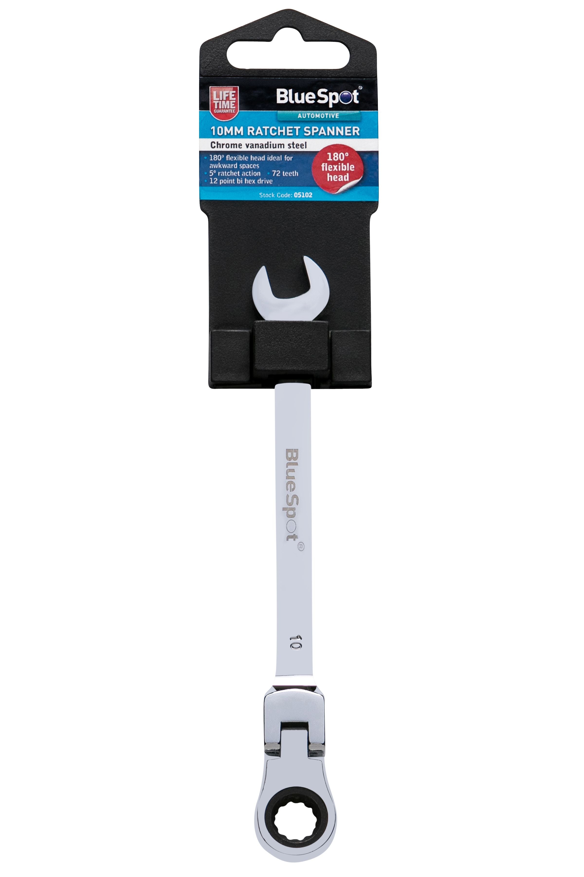 BlueSpot 10mm Chrome Vanadium Ratchet Spanner Flexible Head (180°) ( Single ) With A Manufacturers LifeTime Guarantee 05102