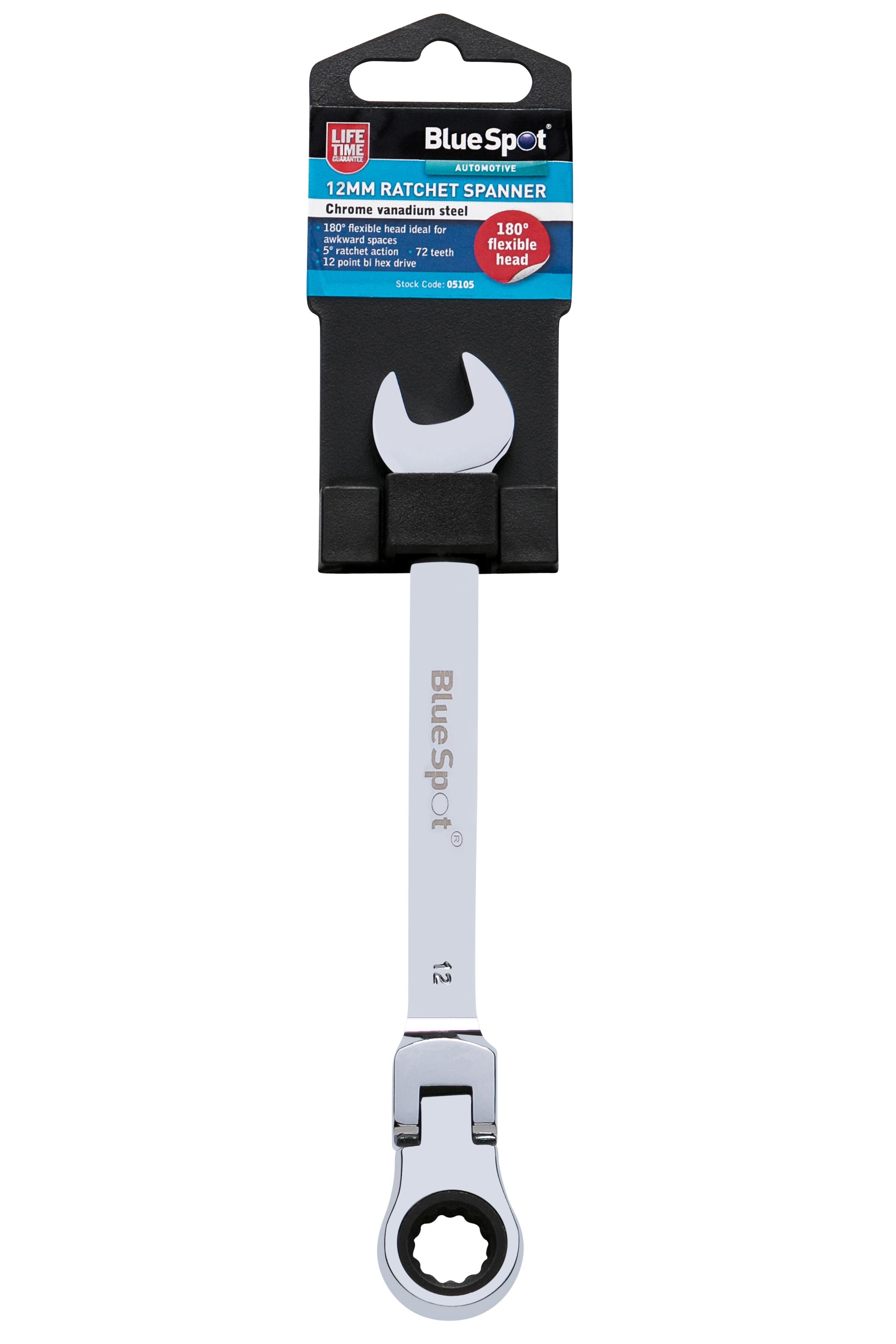 BlueSpot 12mm Chrome Vanadium Ratchet Spanner Flexible Head (180°) ( Single ) With A Manufacturers LifeTime Guarantee 05105
