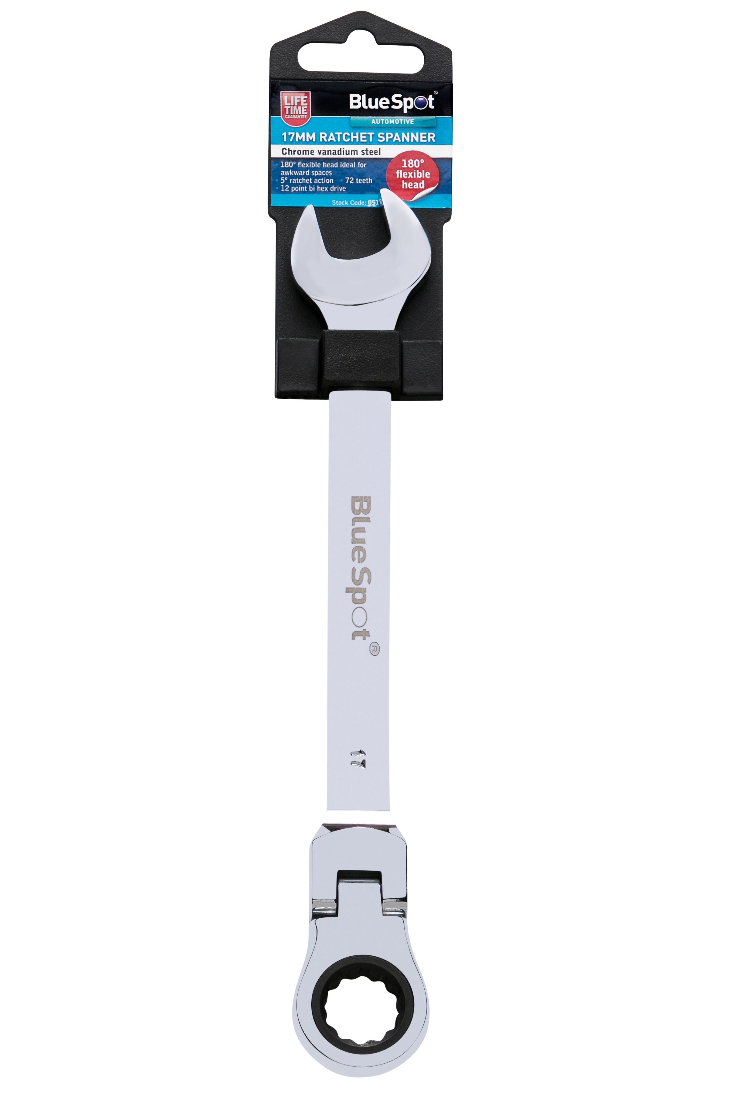 BlueSpot 17mm Chrome Vanadium Ratchet Spanner Flexible Head (180°) ( Single ) With A Manufacturers LifeTime Guarantee 05113