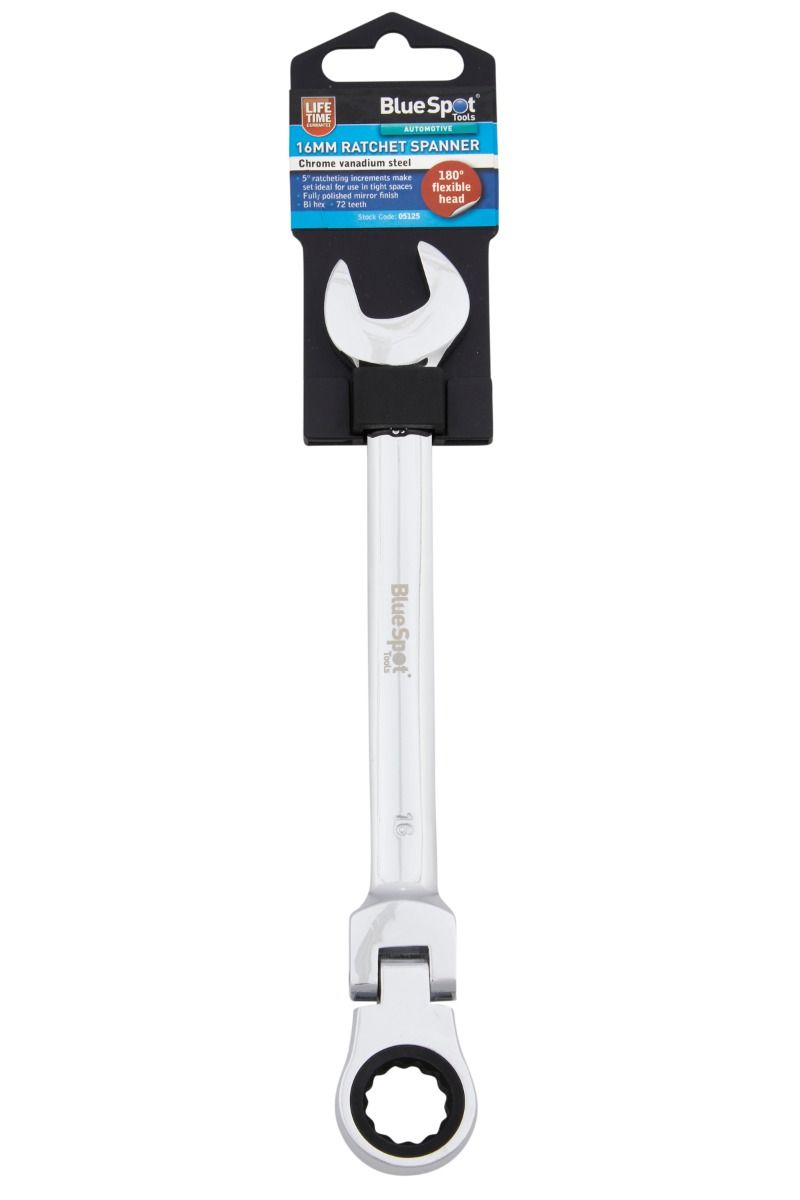 BlueSpot 16mm Ratchet Spanner Flexible Head (180Â°) With A Manufacturers LifeTime Guarantee 05125