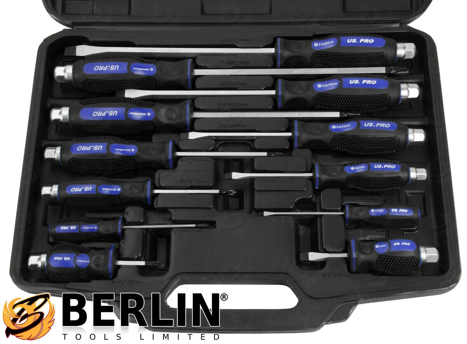 US Pro 12 Piece Magnetic Go Through Screwdriver Set ( Slotted - PHillips ) 1610