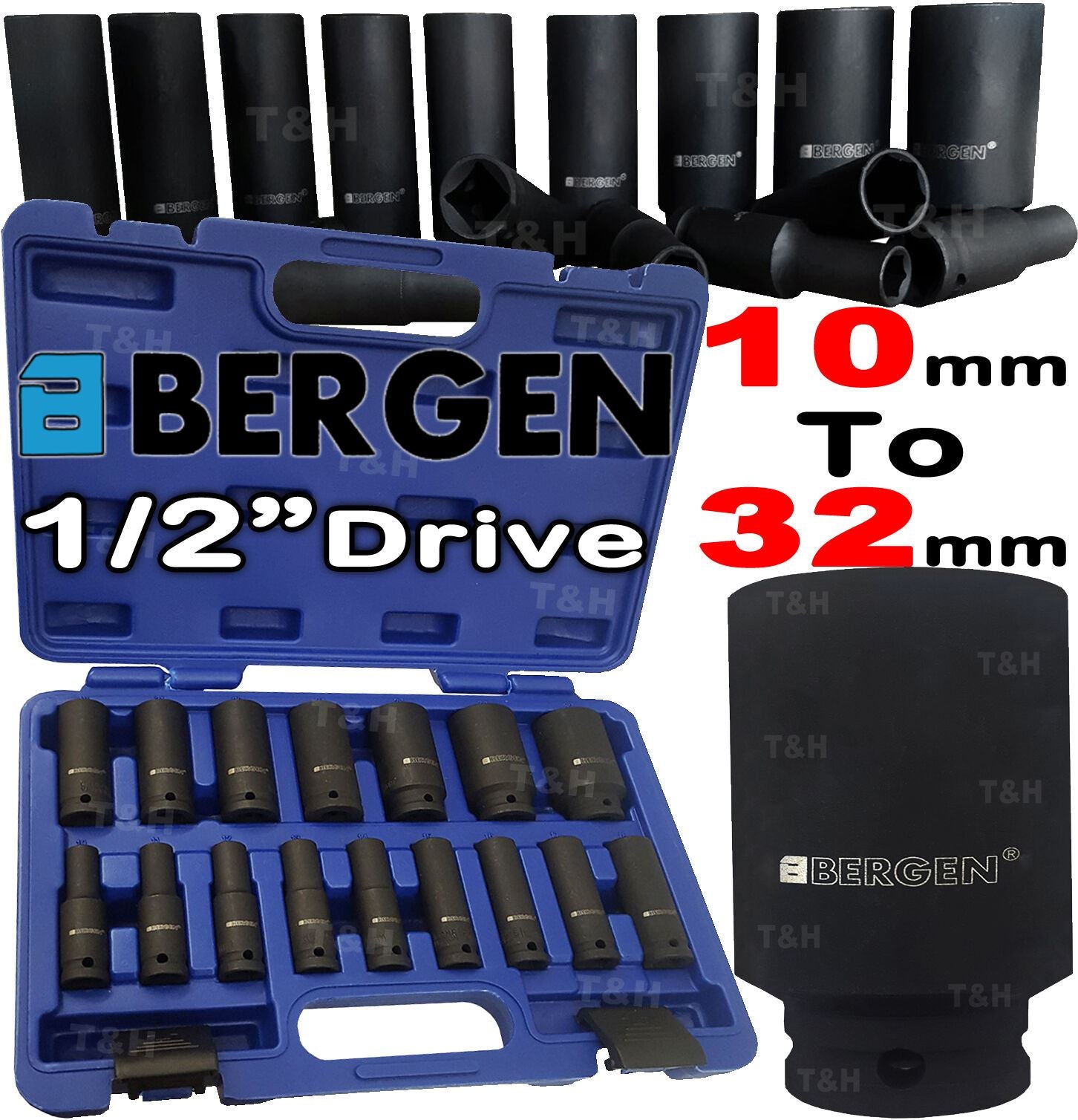 US Pro 16 Piece 1/2" Drive 6 Point Deep Impact Sockets 10mm - 32mm 1340