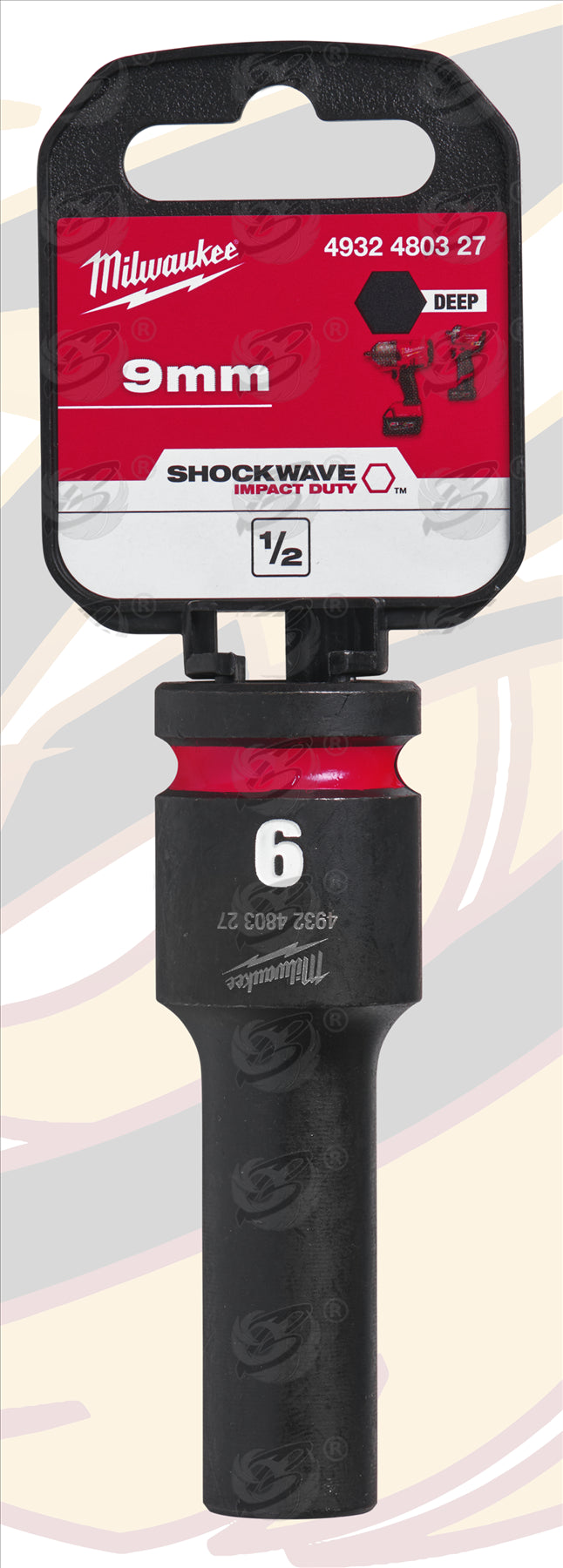 MILWAUKEE 9MM 1/2" DRIVE 6 POINT DEEP IMPACT SOCKET ( SINGLE )