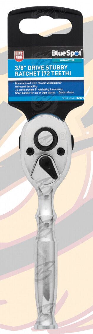 BLUESPOT 3/8" DRIVE 72 TOOTH STUBBY RATCHET HANDLE