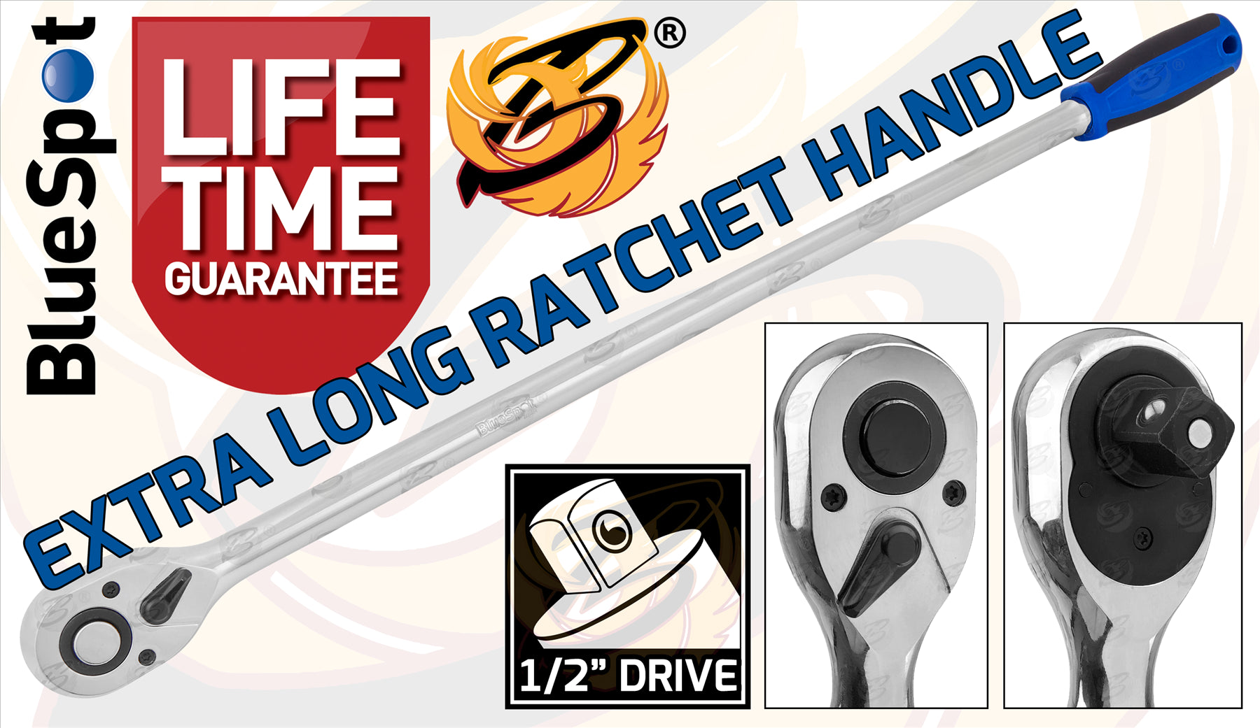 BLUESPOT 1/2" DRIVE 24" LONG 72 TOOTH EXTRA LONG RATCHET HANDLE